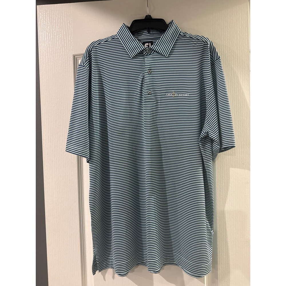 FootJoy ProDry Mens XL Polo Shirt The Players Striped Navy Mint Green Golf Tee